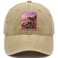 Feral Girl Summer Washed Cotton Baseball Cap Funny Raccoon Summer Beach Meme