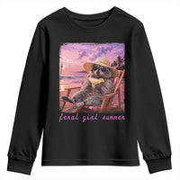 Feral Girl Summer Youth Sweatshirt Funny Raccoon Summer Beach Meme