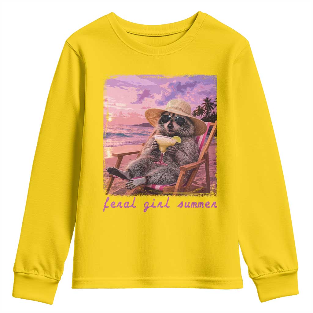 Feral Girl Summer Youth Sweatshirt Funny Raccoon Summer Beach Meme