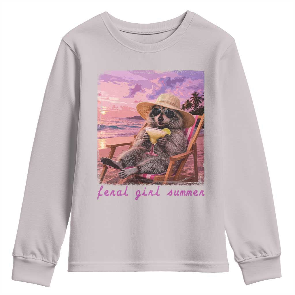 Feral Girl Summer Youth Sweatshirt Funny Raccoon Summer Beach Meme
