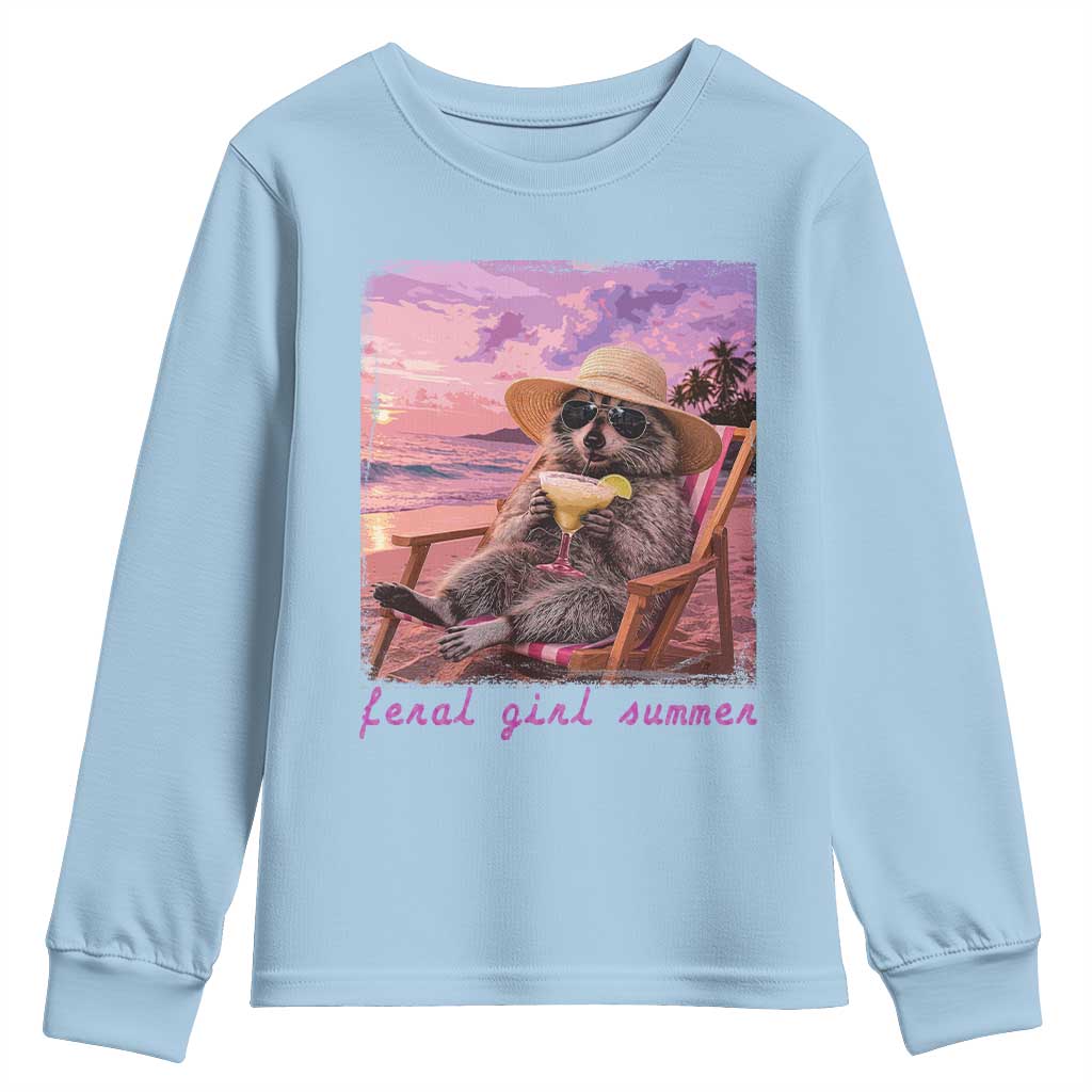 Feral Girl Summer Youth Sweatshirt Funny Raccoon Summer Beach Meme