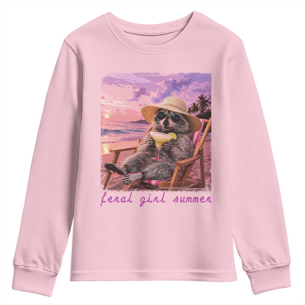 Feral Girl Summer Youth Sweatshirt Funny Raccoon Summer Beach Meme