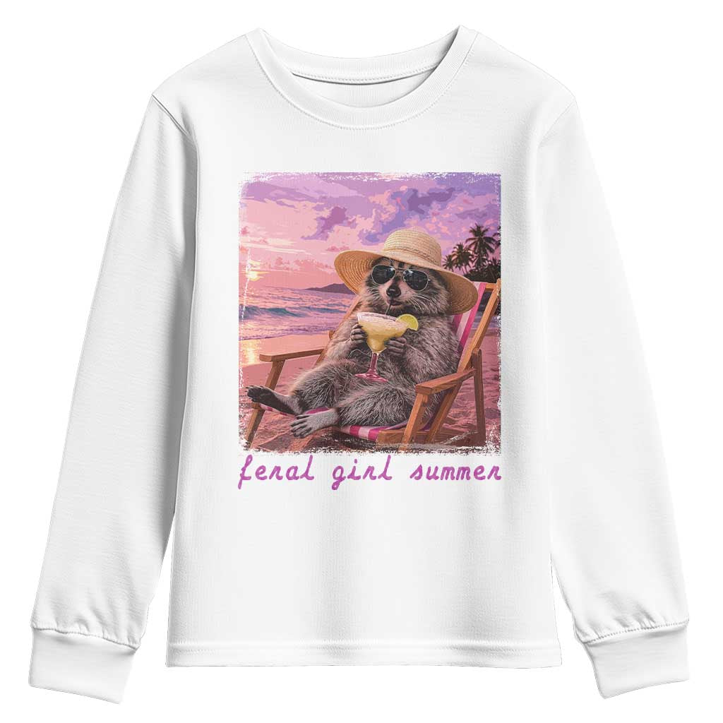 Feral Girl Summer Youth Sweatshirt Funny Raccoon Summer Beach Meme