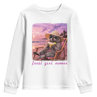 Feral Girl Summer Youth Sweatshirt Funny Raccoon Summer Beach Meme
