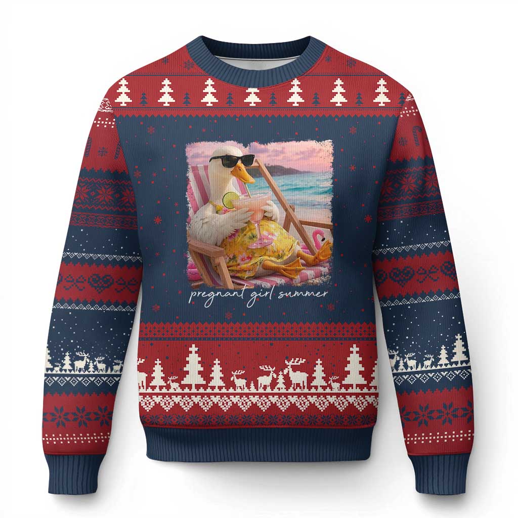 Pregnant Girl Summer Ugly Christmas Sweater Silly Goose Mom Baby Announcement