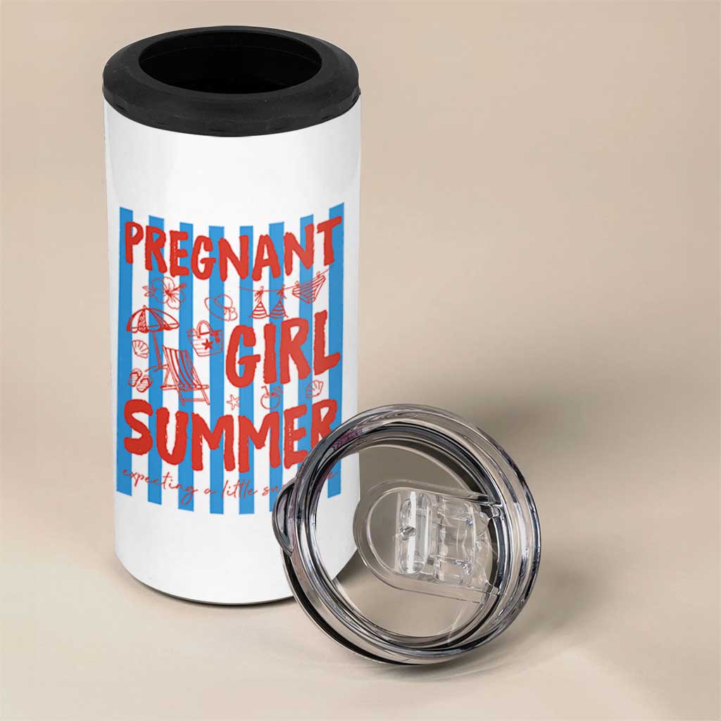 Pregnant Girl Summer 4 in 1 Can Cooler Tumbler Funny Beach Pregnancy Announcement