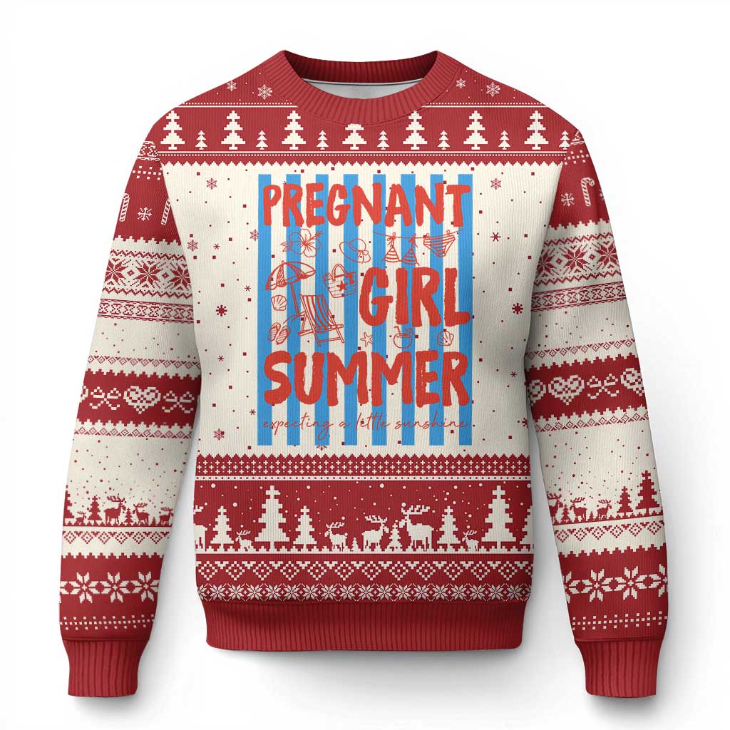 Pregnant Girl Summer Ugly Christmas Sweater Funny Beach Pregnancy Announcement