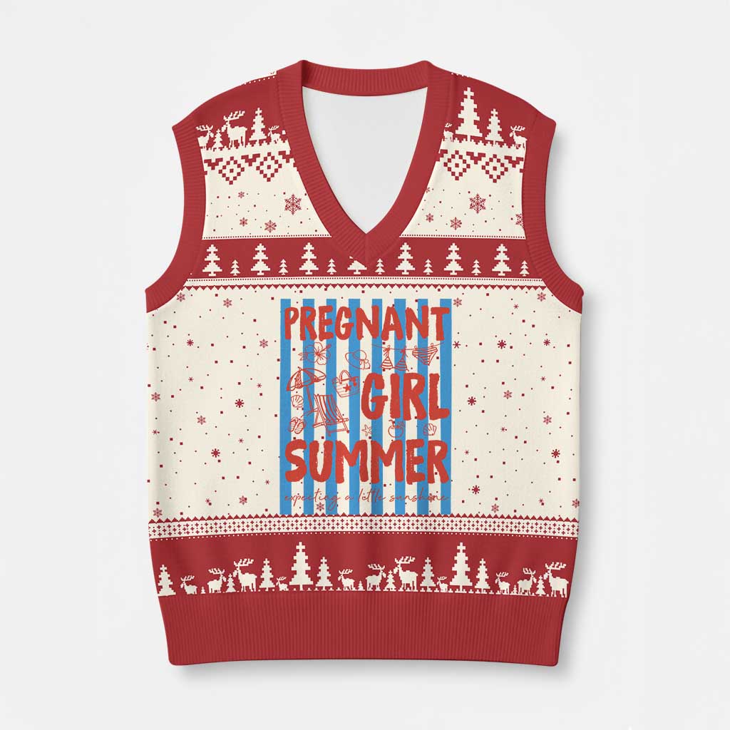Pregnant Girl Summer V-Neck Knit Sweater Vest Funny Beach Pregnancy Announcement
