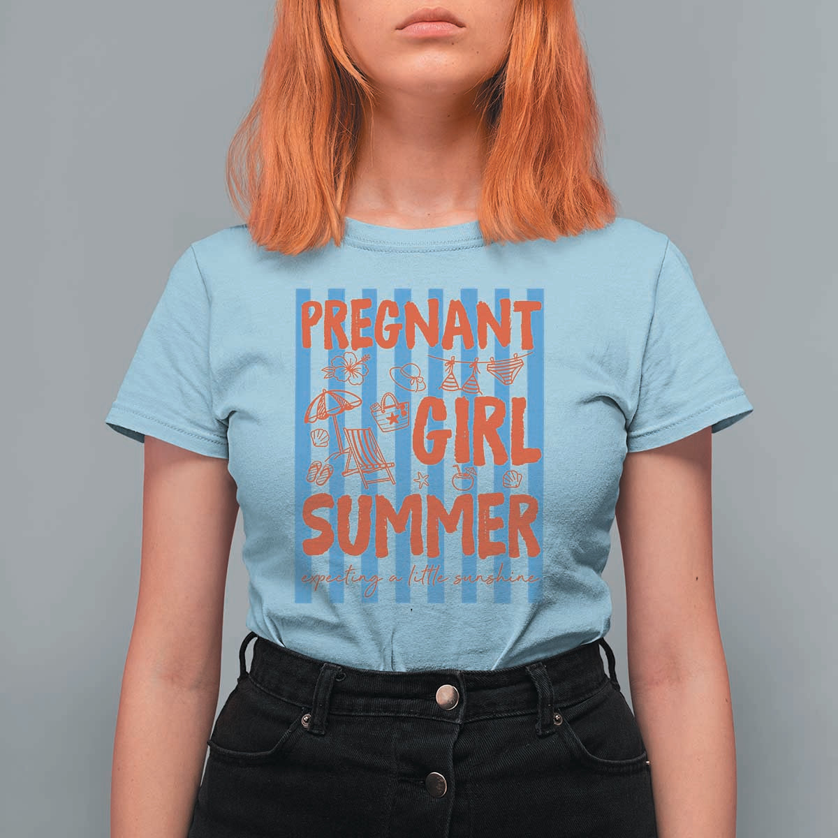 Pregnant Girl Summer T Shirt For Women Funny Beach Pregnancy Announcement