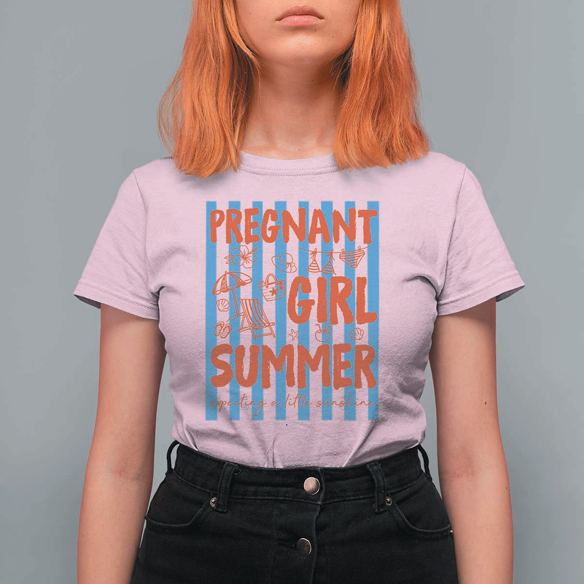 Pregnant Girl Summer T Shirt For Women Funny Beach Pregnancy Announcement