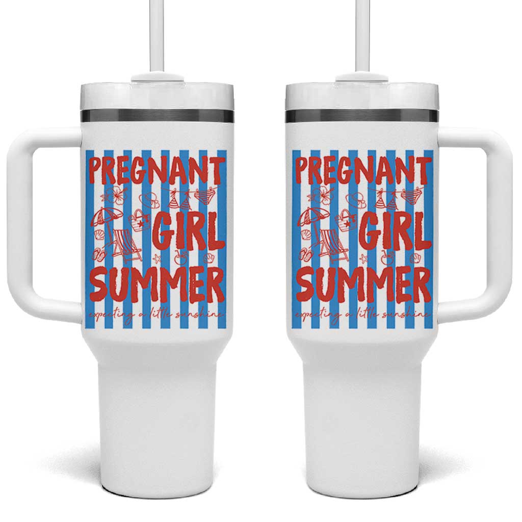 Pregnant Girl Summer Tumbler With Handle Funny Beach Pregnancy Announcement
