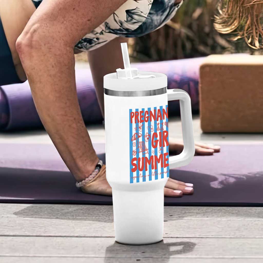Pregnant Girl Summer Tumbler With Handle Funny Beach Pregnancy Announcement