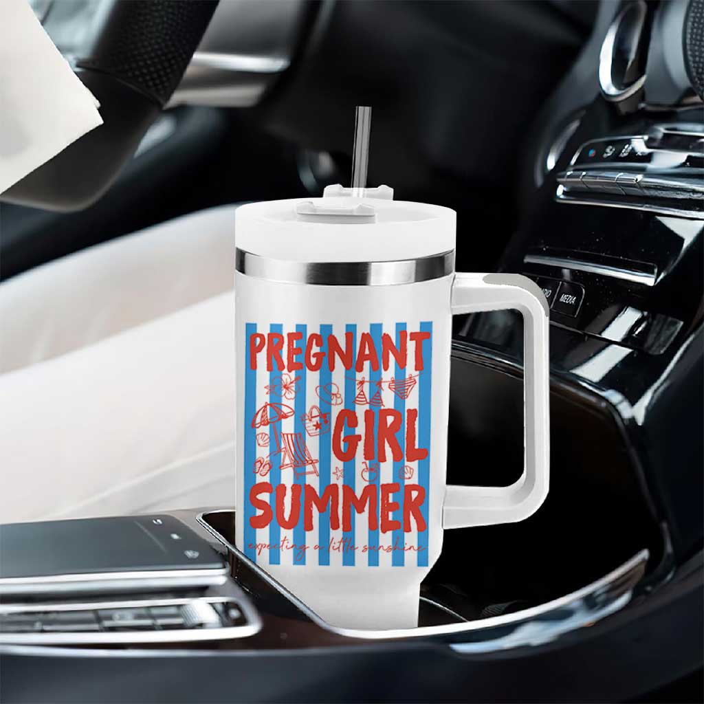 Pregnant Girl Summer Tumbler With Handle Funny Beach Pregnancy Announcement