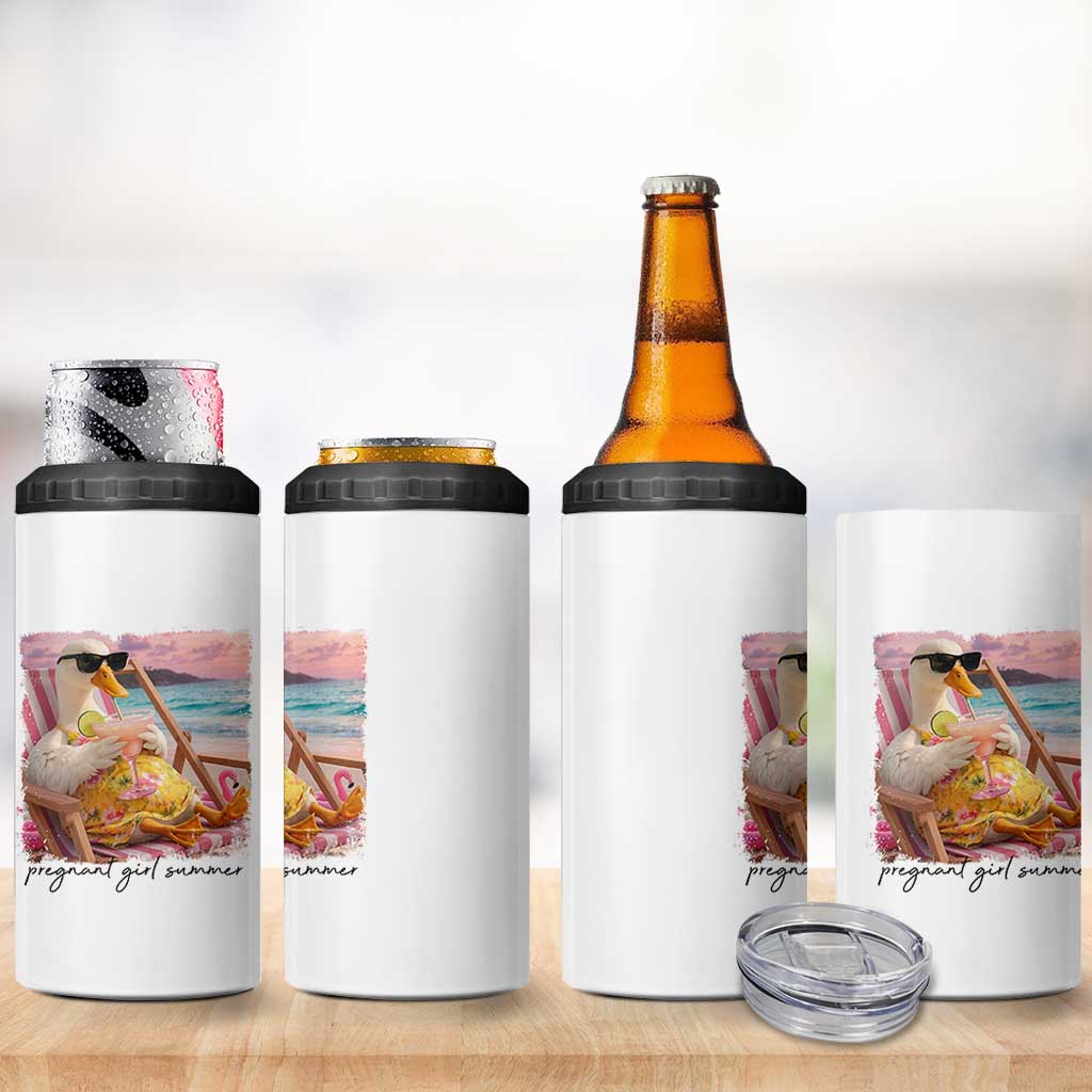 Pregnant Girl Summer Goose Mom 4 in 1 Can Cooler Tumbler Funny Pregnancy Announcement