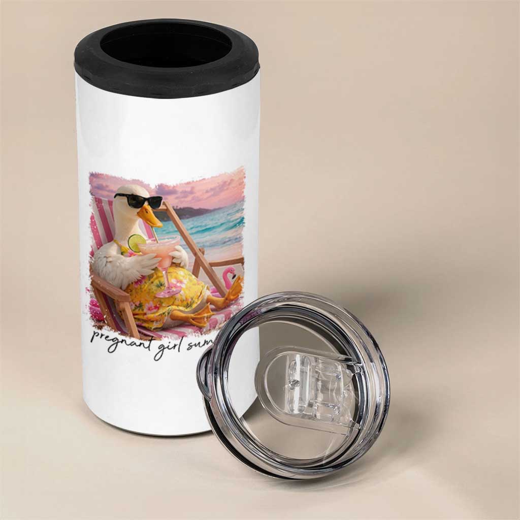 Pregnant Girl Summer Goose Mom 4 in 1 Can Cooler Tumbler Funny Pregnancy Announcement
