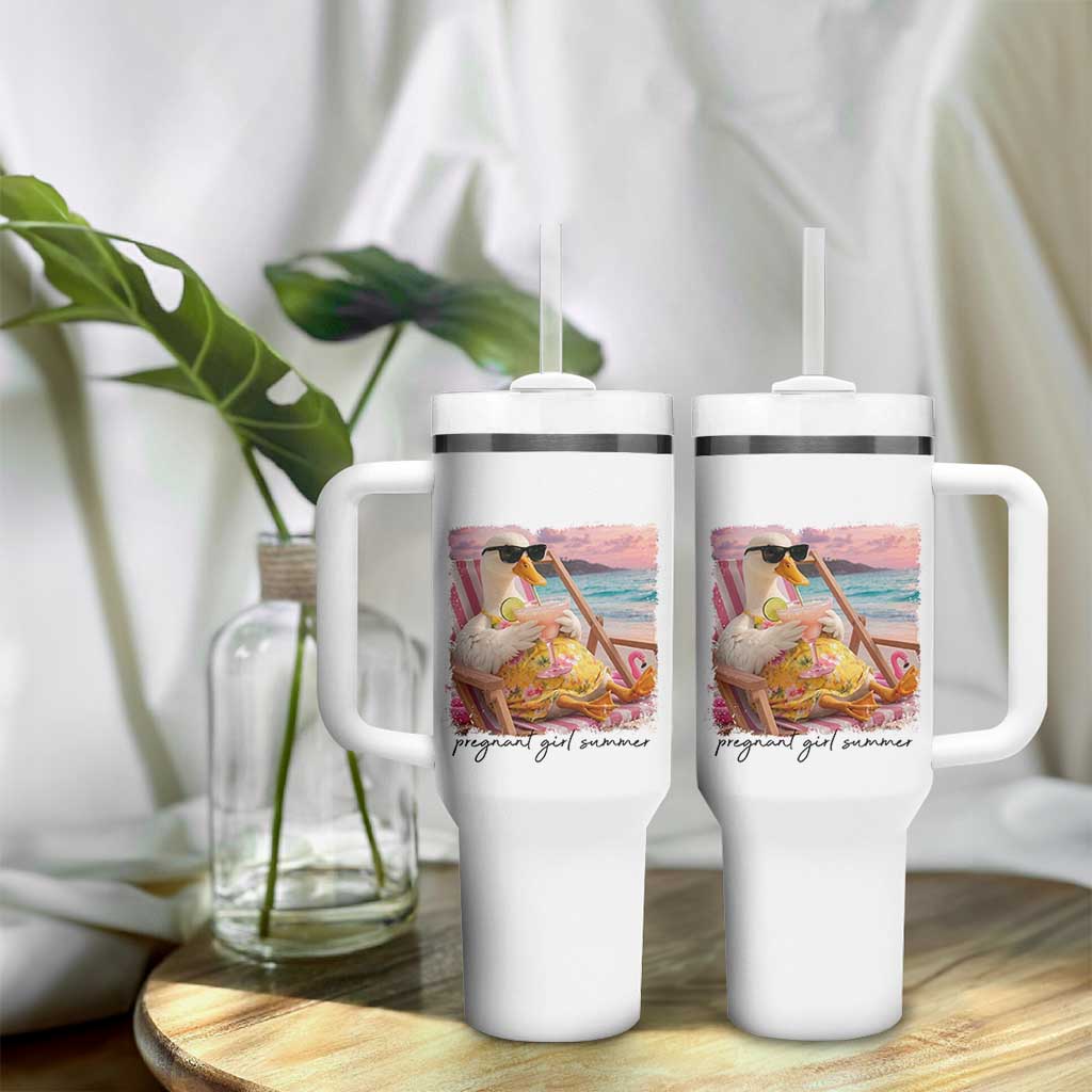 Pregnant Girl Summer Goose Mom Tumbler With Handle Funny Pregnancy Announcement
