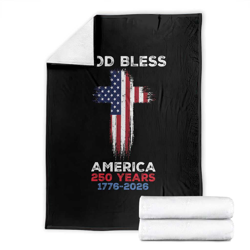 God Bless America 250 Years 1776-2026 Throw Blanket Christian Cross Flag