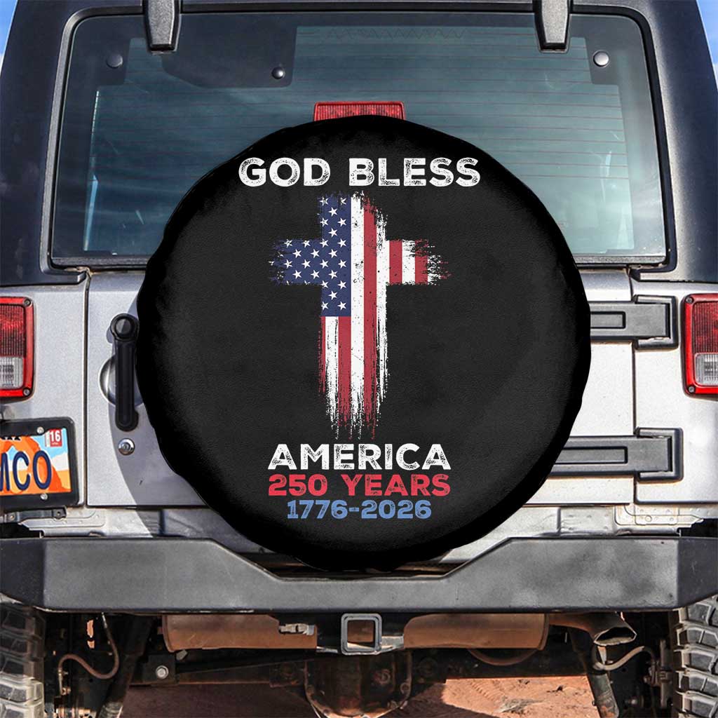 God Bless America 250 Years 1776-2026 Spare Tire Cover Christian Cross Flag