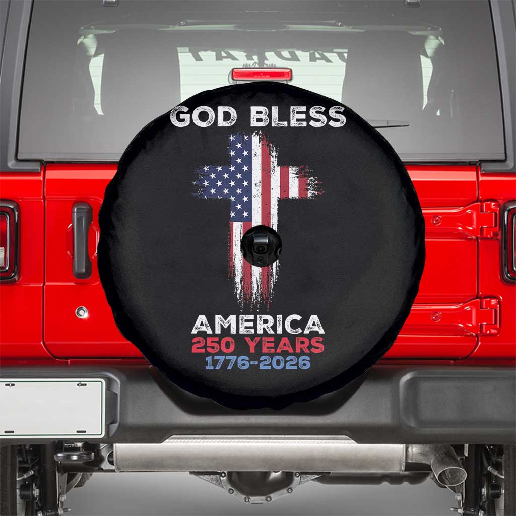 God Bless America 250 Years 1776-2026 Spare Tire Cover Christian Cross Flag