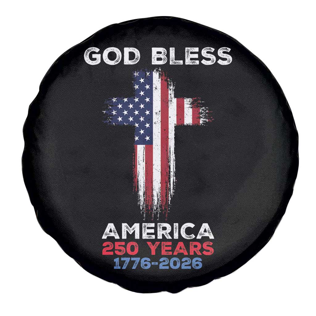 God Bless America 250 Years 1776-2026 Spare Tire Cover Christian Cross Flag