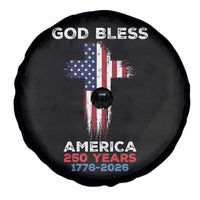 God Bless America 250 Years 1776-2026 Spare Tire Cover Christian Cross Flag