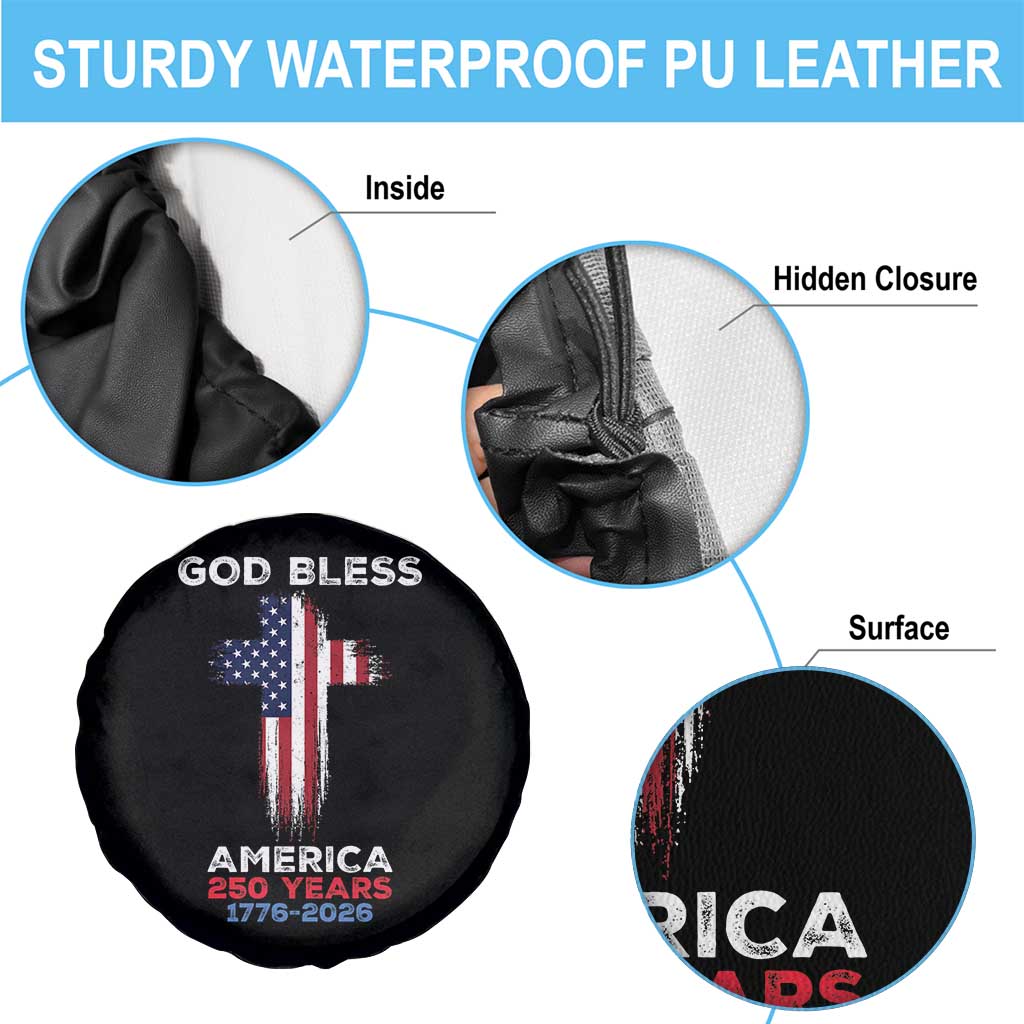 God Bless America 250 Years 1776-2026 Spare Tire Cover Christian Cross Flag
