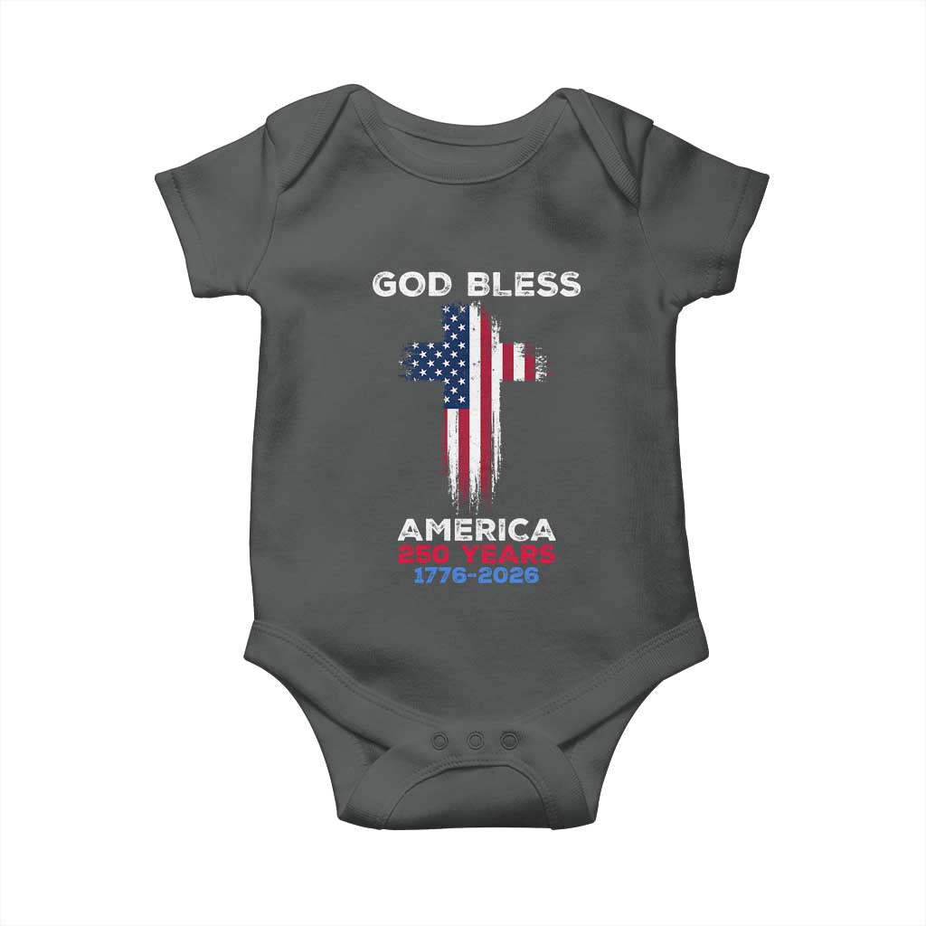 God Bless America 250 Years 1776-2026 Baby Onesie Christian Cross Flag
