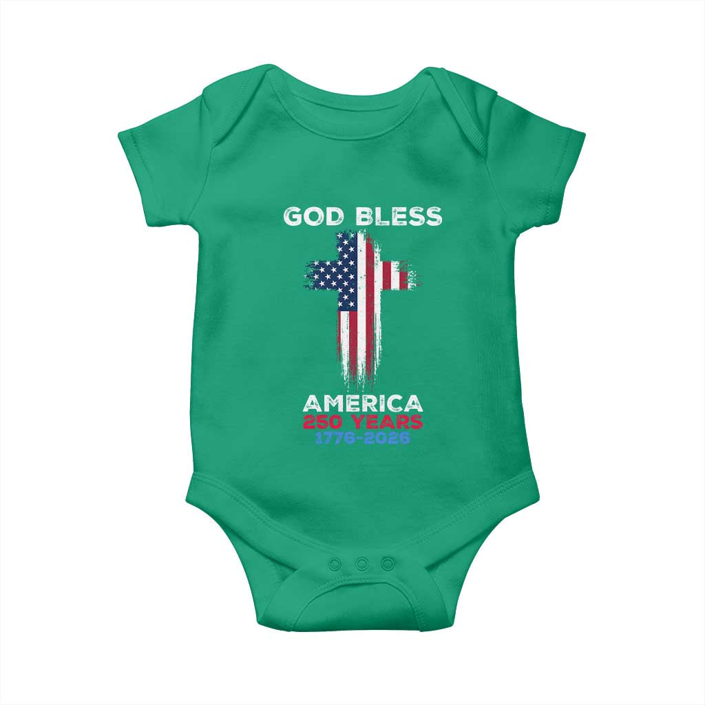 God Bless America 250 Years 1776-2026 Baby Onesie Christian Cross Flag