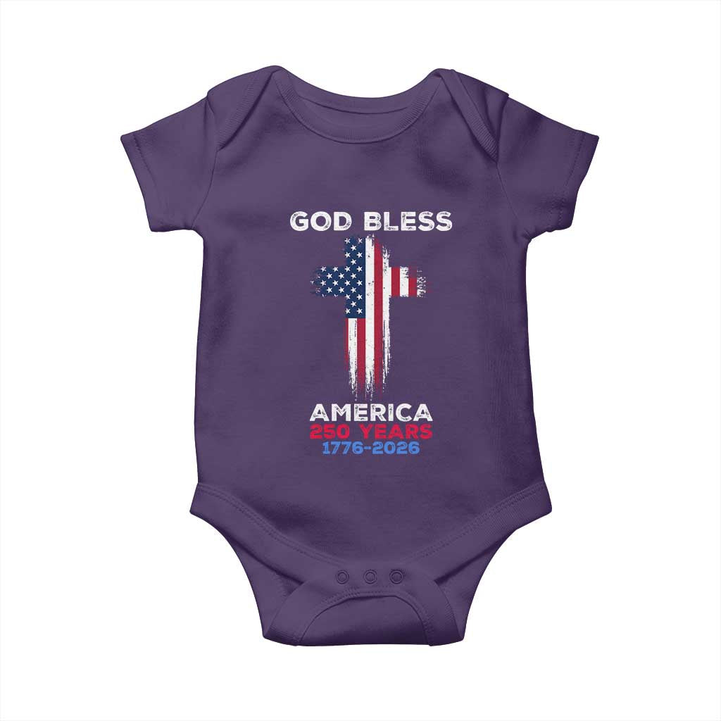 God Bless America 250 Years 1776-2026 Baby Onesie Christian Cross Flag