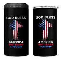 God Bless America 250 Years 1776-2026 4 in 1 Can Cooler Tumbler Christian Cross Flag