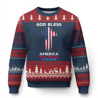 God Bless America 250 Years 1776-2026 Ugly Christmas Sweater Christian Cross Flag