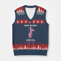 God Bless America 250 Years 1776-2026 V-Neck Knit Sweater Vest Christian Cross Flag