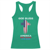 God Bless America 250 Years 1776-2026 Racerback Tank Top Christian Cross Flag