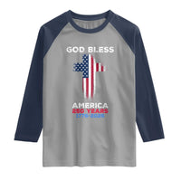 God Bless America 250 Years 1776-2026 Raglan Shirt Christian Cross Flag