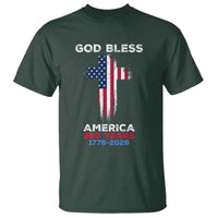 God Bless America 250 Years 1776-2026 T Shirt Christian Cross Flag