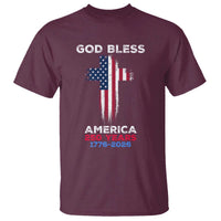 God Bless America 250 Years 1776-2026 T Shirt Christian Cross Flag