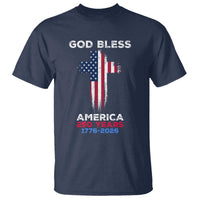 God Bless America 250 Years 1776-2026 T Shirt Christian Cross Flag