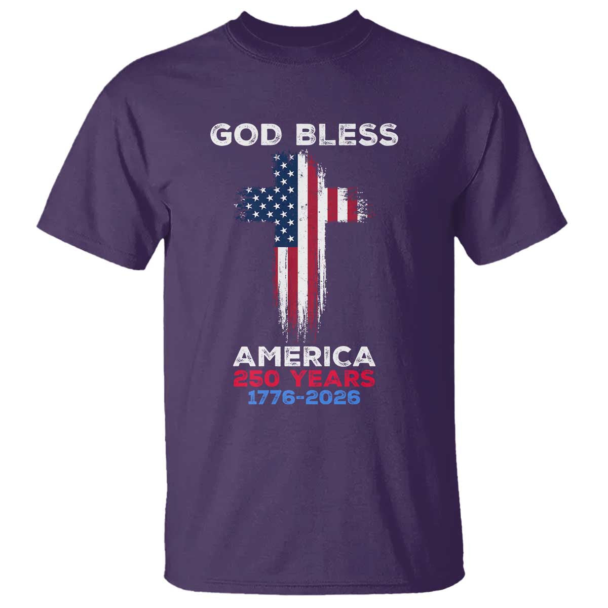 God Bless America 250 Years 1776-2026 T Shirt Christian Cross Flag