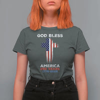 God Bless America 250 Years 1776-2026 T Shirt For Women Christian Cross Flag