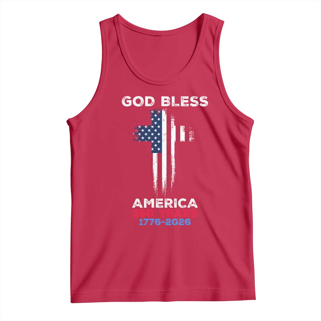 God Bless America 250 Years 1776-2026 Tank Top Christian Cross Flag