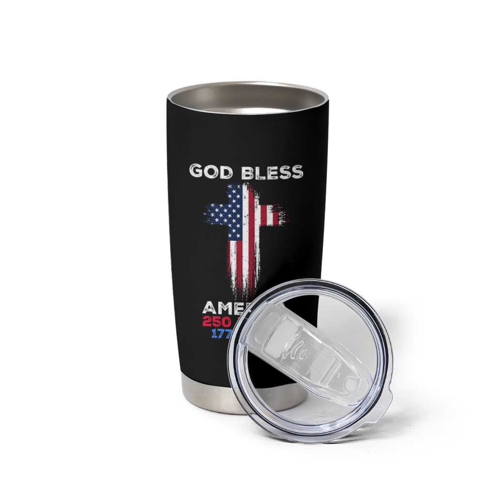 God Bless America 250 Years 1776-2026 Tumbler Cup Christian Cross Flag