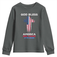 God Bless America 250 Years 1776-2026 Youth Sweatshirt Christian Cross Flag