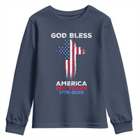 God Bless America 250 Years 1776-2026 Youth Sweatshirt Christian Cross Flag