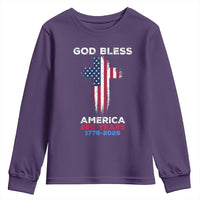God Bless America 250 Years 1776-2026 Youth Sweatshirt Christian Cross Flag