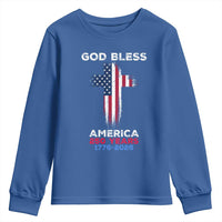 God Bless America 250 Years 1776-2026 Youth Sweatshirt Christian Cross Flag