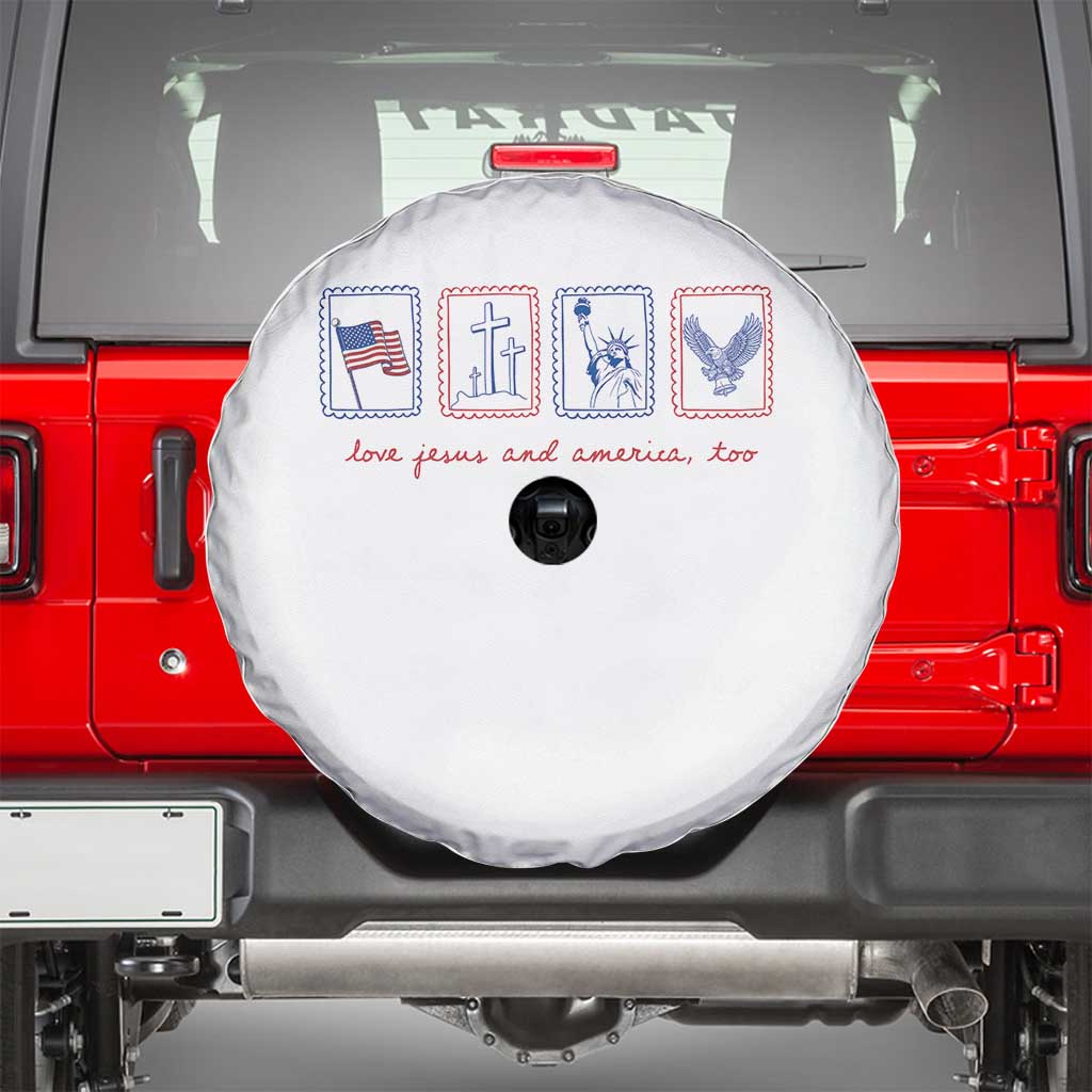 Loves Jesus and America Too Spare Tire Cover 4th of July Christian