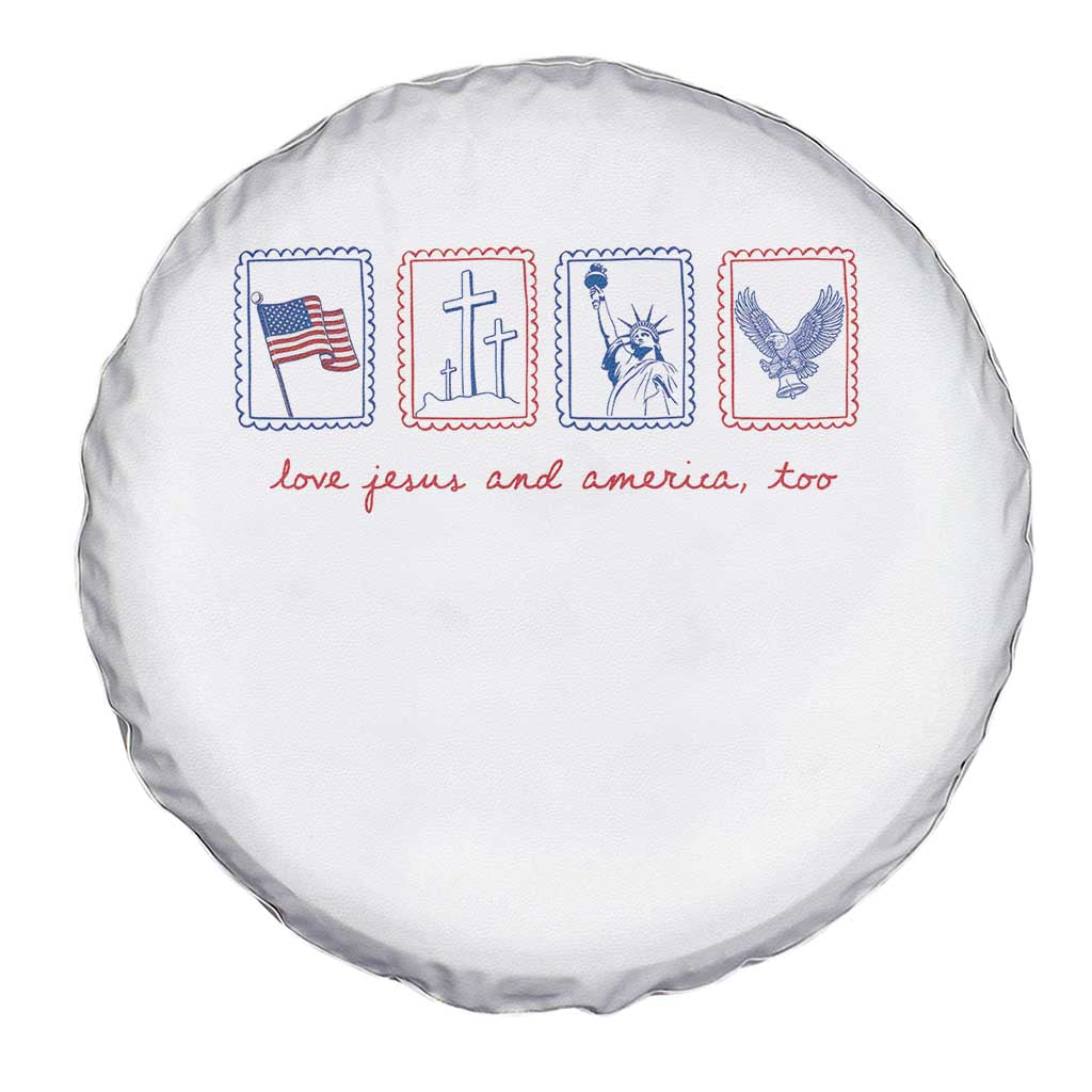 Loves Jesus and America Too Spare Tire Cover 4th of July Christian