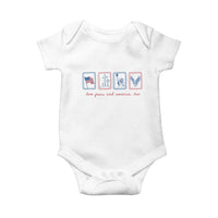 Loves Jesus and America Too Baby Onesie 4th of July Christian