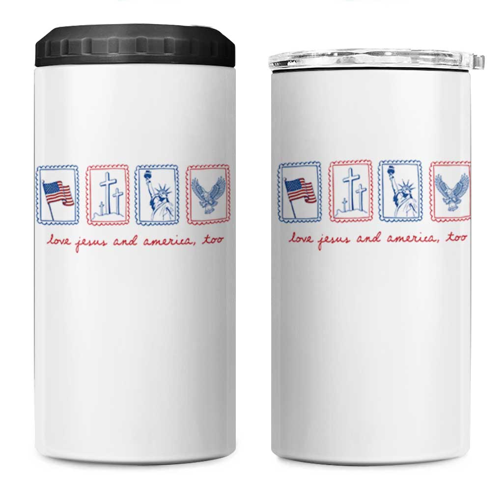 Loves Jesus and America Too 4 in 1 Can Cooler Tumbler 4th of July Christian