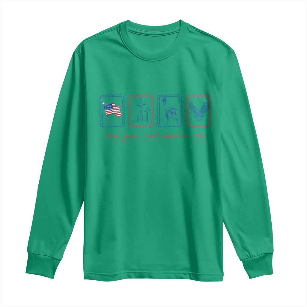 Loves Jesus and America Too Long Sleeve Shirt 4th of July Christian